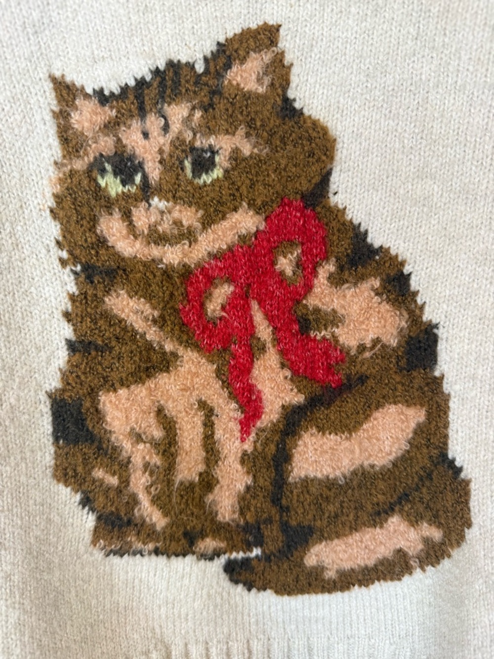 American Eagle Outfitters Cream Knit Cat Sweater Size Small - Picture 5 of 7